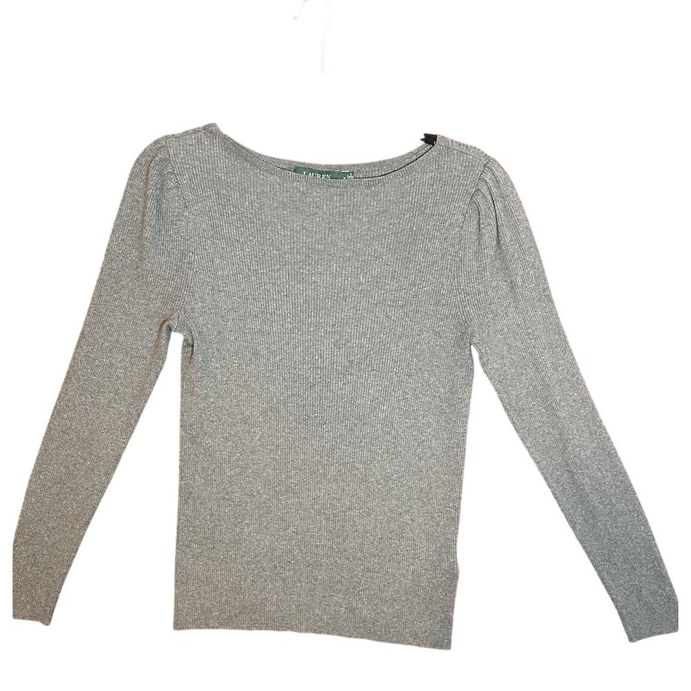 Lauren Ralph Lauren Women's Gray Ribbed Knit Sweater Medium Silver Button Cuff‎